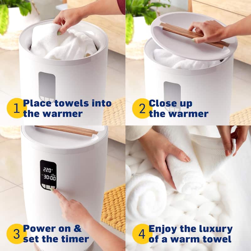 LiveFine Large Towel Warmer, Bucket Style W/Timer & Auto Shut-Off, Fits Two 40”x70” Towels - White