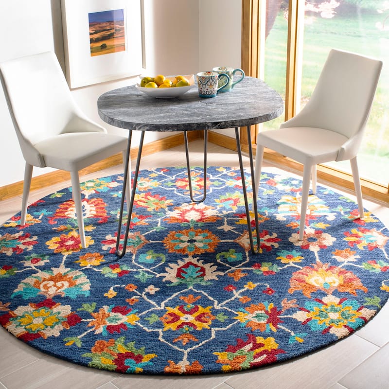 SAFAVIEH Handmade Aspen Guldeniz Boho Tribal Wool Rug - 3' Round - Navy/Red