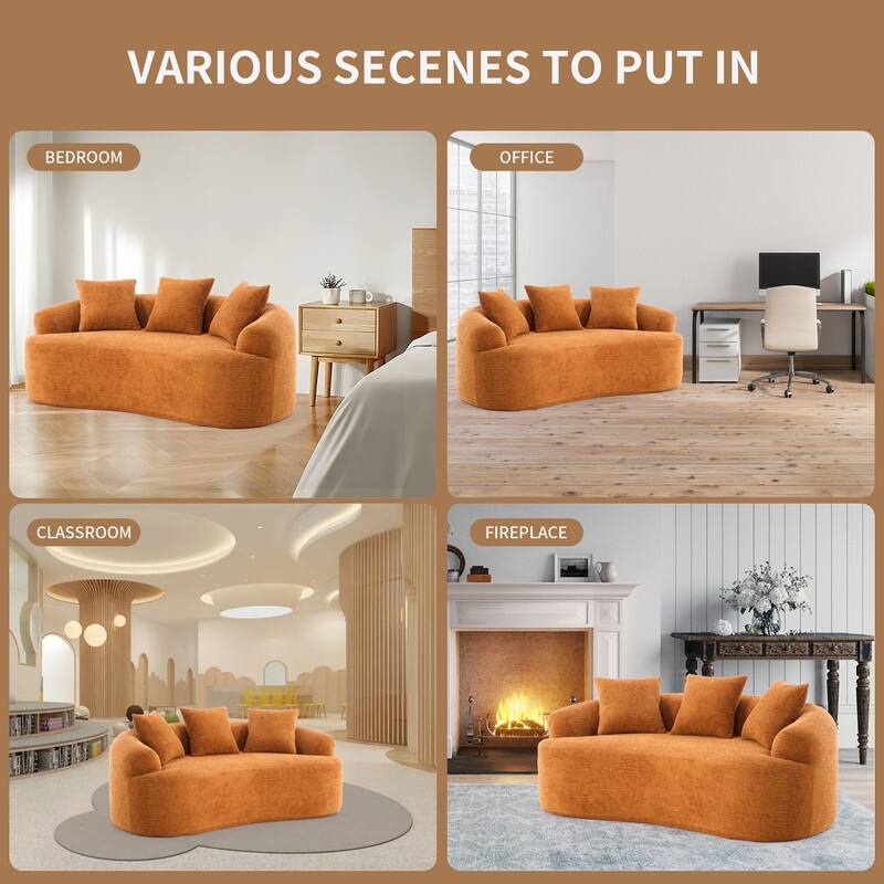 Curved Loveseat Full Compression Sponge Sofa, Chenille Fabric