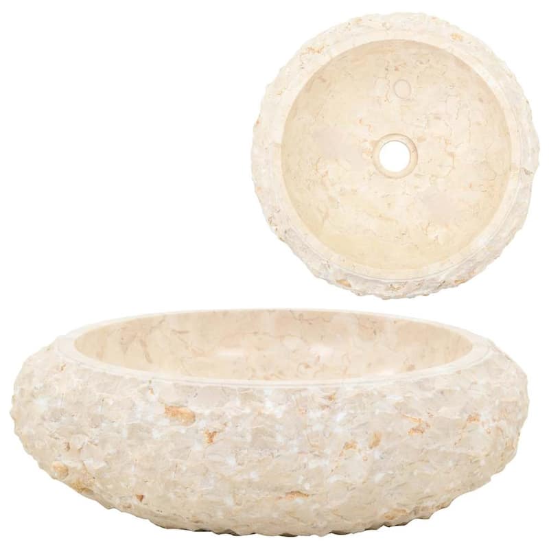 vidaXL Bathroom Basin, Ø15.7x4.7 Inches, Marble Round - 15.7"x4.7"
