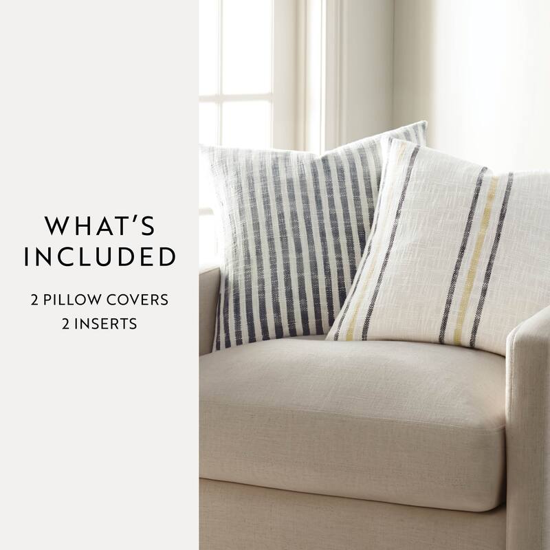 2-Pack Yarn-Dyed Patterns Decor Throw Pillows in Yarn-Dyed Bengal Stripe / Yarn-Dyed Framed Stripe - Grey