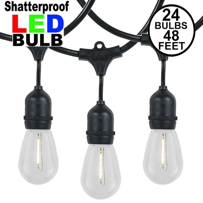 48 Foot LED Filament S14 Suspended Edison Outdoor Market Patio String Lights - Suspended Socket