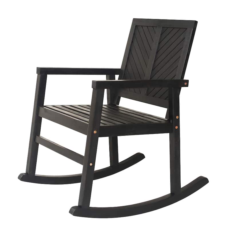 Carey Modern Chevron-Back 300-Lbs Support Acacia Wood Patio Outdoor Rocking Chair, by JONATHAN Y - 22.4" - Black