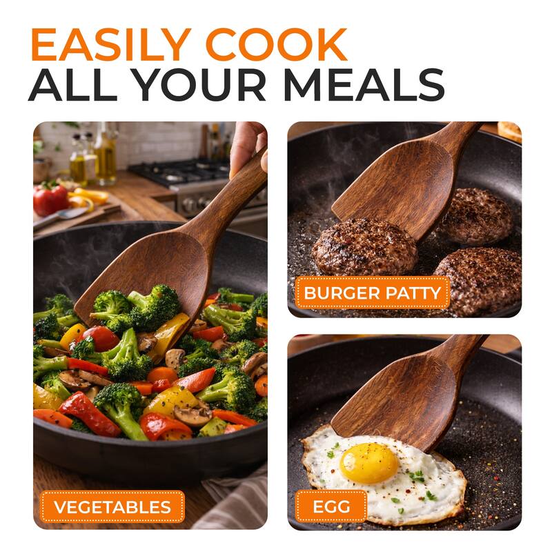 Cheer Collection Teak Wood Cooking Spatula with Ergonomic Handle for Nonstick Cookware