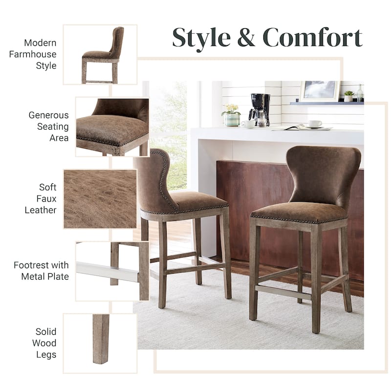 NPD Furniture Dorsey Brown and Grey Nubuck Counter Stool