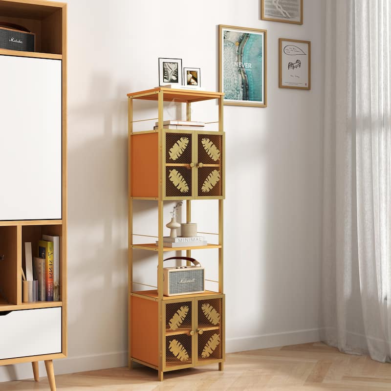 Floor Storage Cabinet, Freestanding Cabinet with Open Compartments - Orange