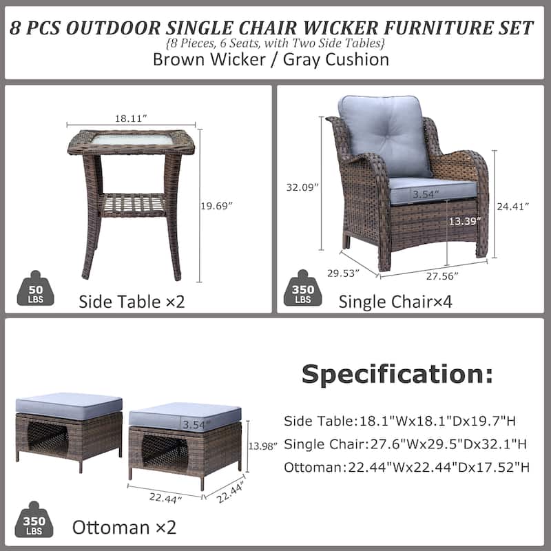 High Back Wicker Outdoor Patio Conversation Seating Sets with Side Table