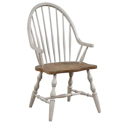 Windsor Distressed Dinning Arm Chair - 41" - Light Gray and Brown