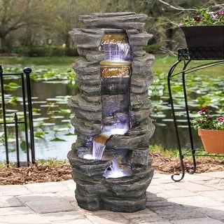 Stacked Rock Cascading Relaxation Garden Fountain for Garden, Yard
