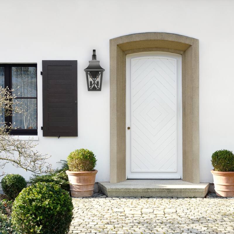 Anmytek Black Outdoor Wall Lantern Weatherproof Coastal Farmhouse Porch Light Clear Glass Exterior Lighting