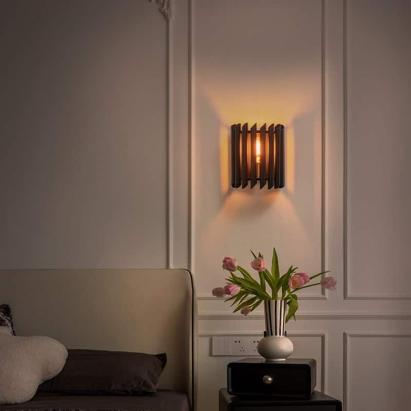 Black Angled Slatted Cylinder Wall Sconce Modern Industrial Light