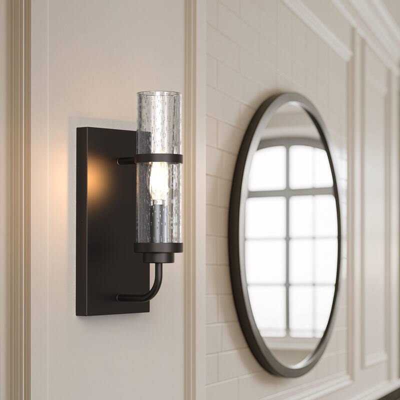 YANSUN Set of 2 Indoor Wall Sconces, E12 Base, Matte Black & Clear Glass