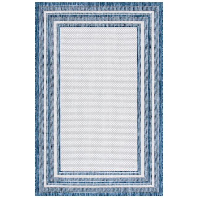 SAFAVIEH Courtyard Vickie Indoor/ Outdoor Waterproof Patio Backyard Rug - 8' Square/10' Square - Ivory/Navy