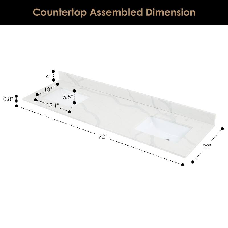 Altair Arbios Calacatta White Quartz Stone Vanity Top in 8 in.Widespread Faucet Hole Without Cabinet