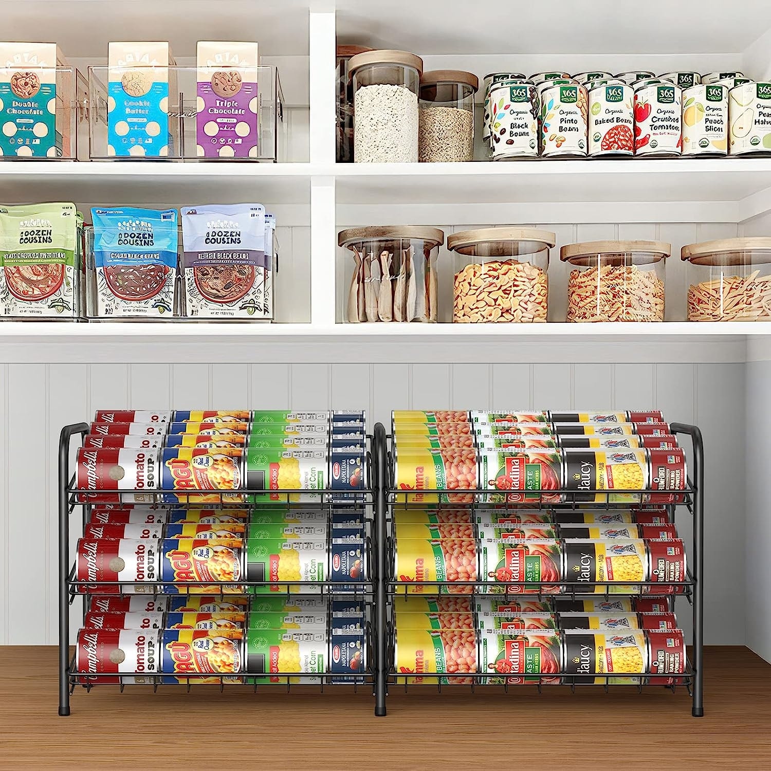 Simple Trending Can Rack Organizer, Stackable Can Storage Dispenser Holds  up to 36 Cans for Kitchen Cabinet or Pantry, Black