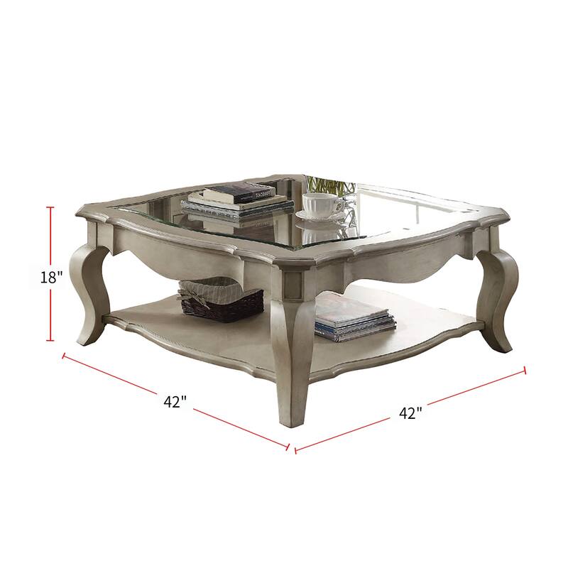 Coffee Table with Clear Glass in Antique Taupe
