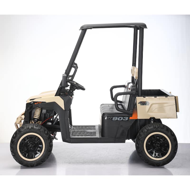 24V Kids Golf Cart, 4WD 2 Seater Ride on Car w/Sun Shade, Storage Trunk & Remote Control, Electric Vehicle w/LED Lights