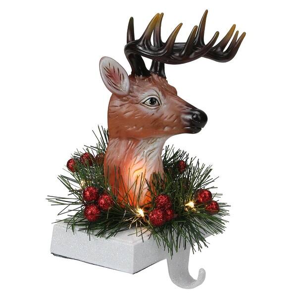 Shop 8 Led Lighted Reindeer And Holly Berry Christmas Stocking Holder Overstock 23457133