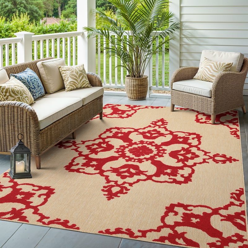 Style Haven Cara Mixed Pile Intricate Medallion Indoor/ Outdoor Area Rug - 9' 10" x 12' 10" - Rectangle
