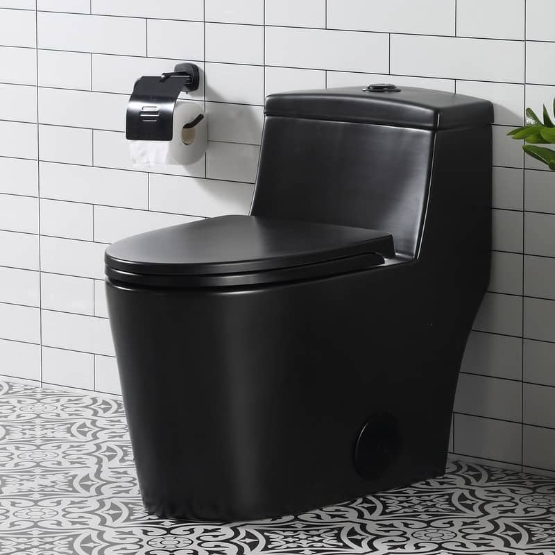 HOROW 1 Piece Dual Flush Elongated Toilet Black 0.8 1.28 GPF Seat Included - N/A