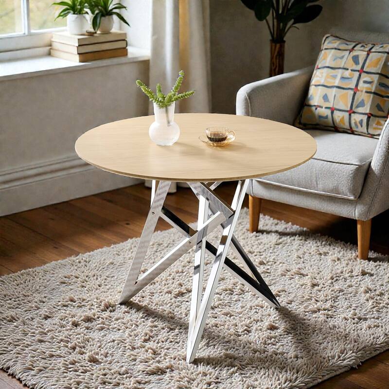 37 Inch Round Dining Table with Metal Legs, Small Kitchen Table for 2 to 4 People, Modern Space Saving Design - Cast Silver