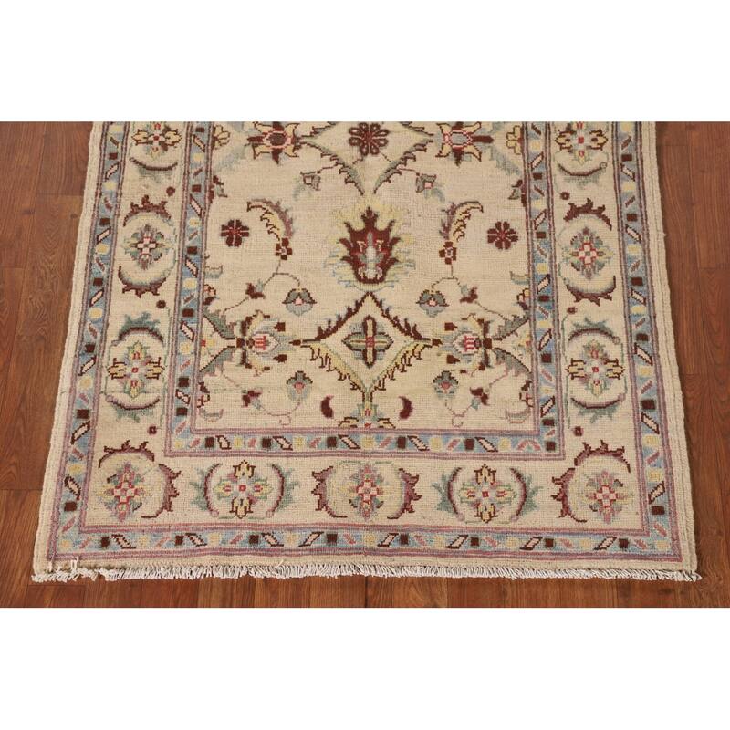 Floral Beige Kazak Oriental Accent Rug Hand-Knotted Wool Carpet - 3'3"x 5'1"
