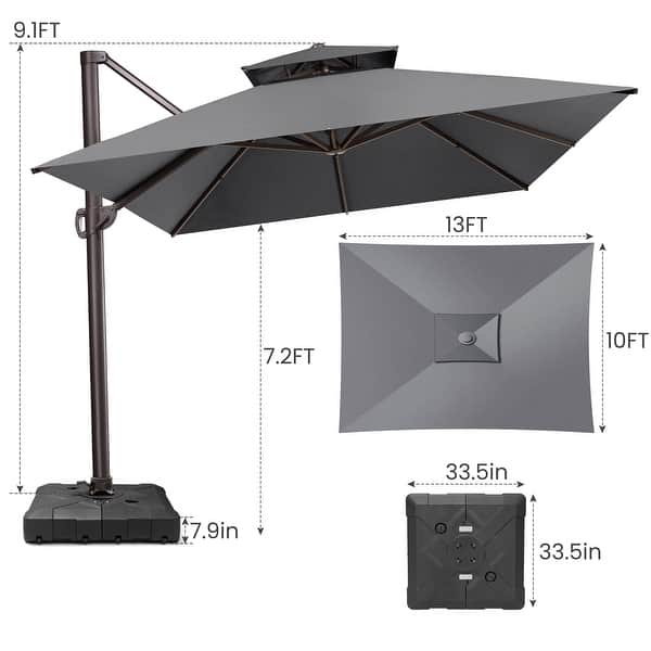 dimension image slide 5 of 6, Crestlive Products 10 x 13ft Outdoor Patio Cantilever Umbrella with Base