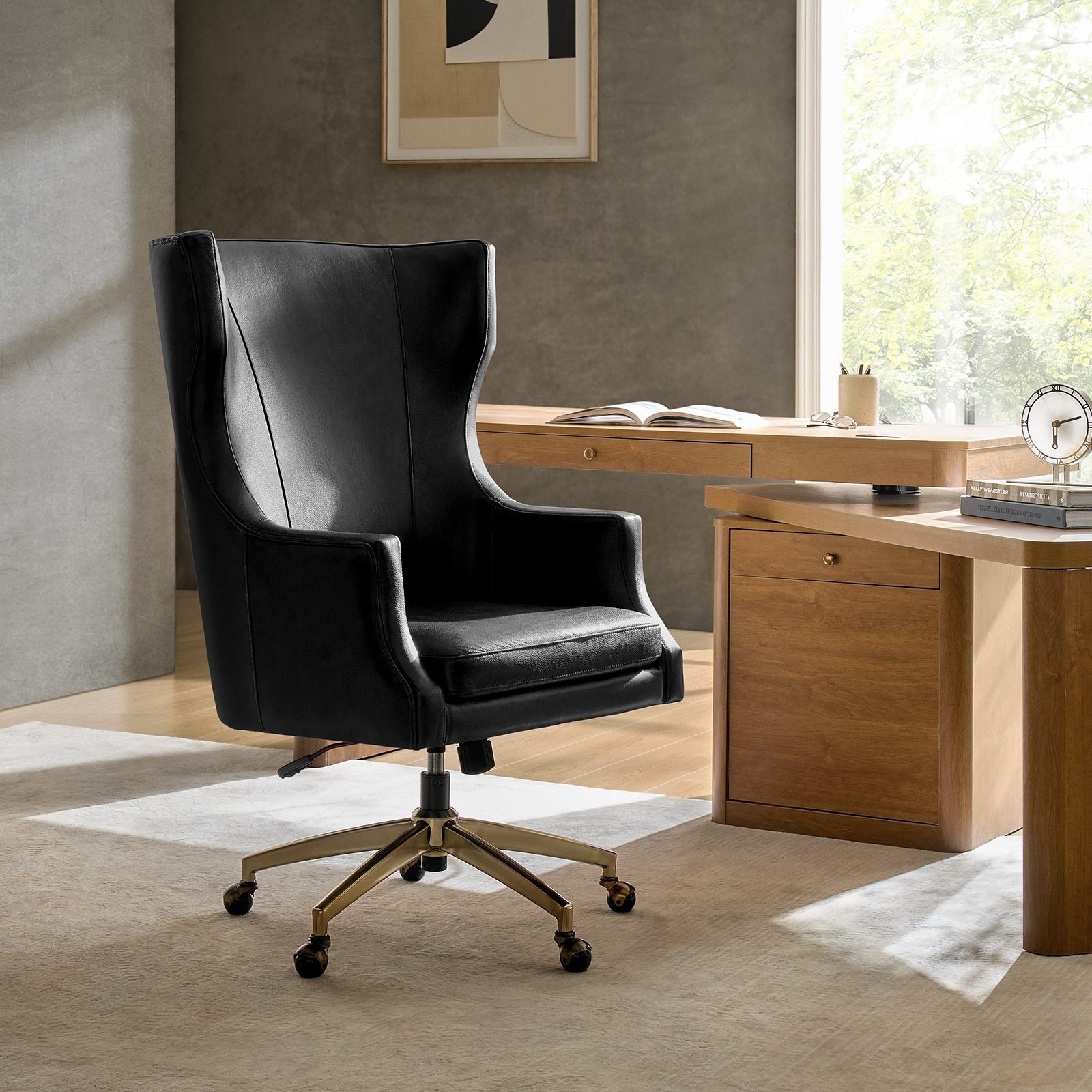 HULALA HOME Ivo Modern Genuine Leather Office Chair