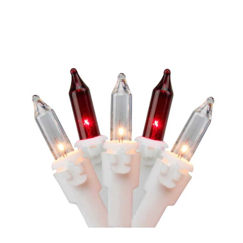 100-Count Red and Clear Mini Christmas Light Set 20.25ft White Wire - 20.25'
