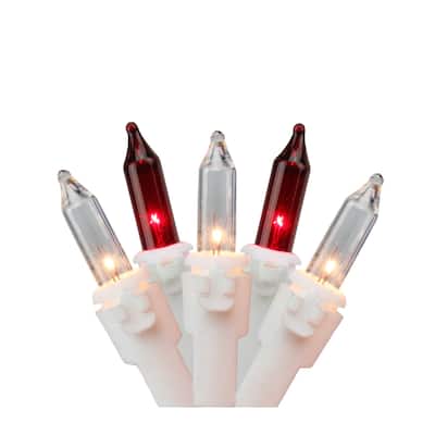 100-Count Red and Clear Mini Christmas Light Set 20.25ft White Wire - 20.25'