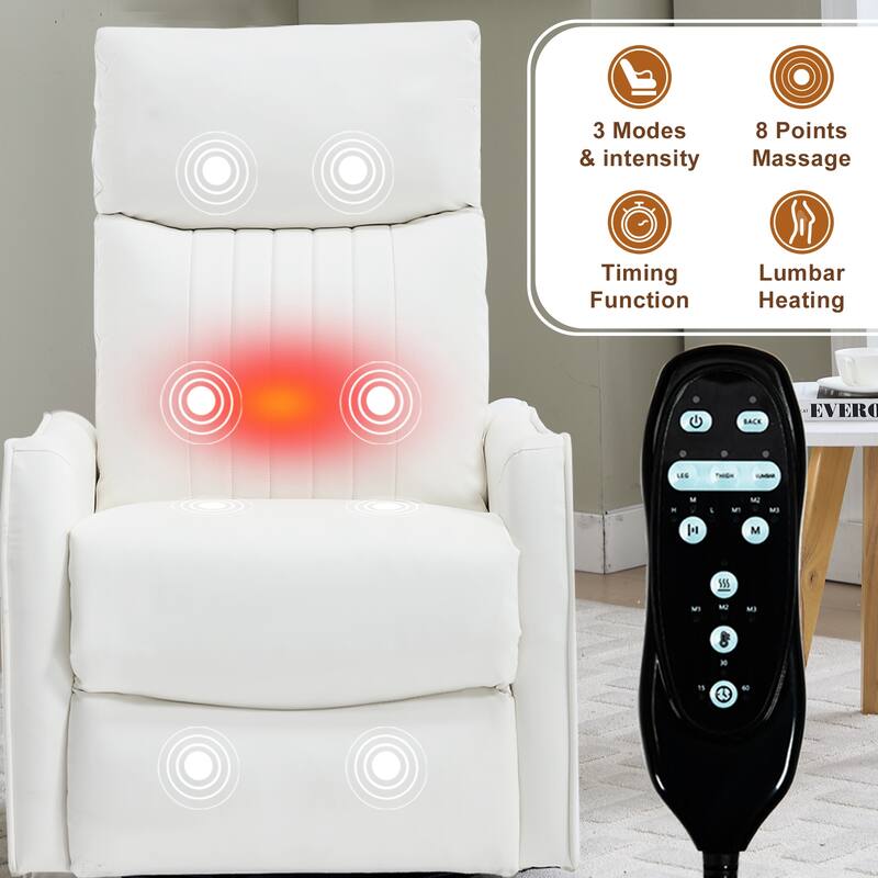 Roomfitters Swivel Rocker Recliner Chair, Manual Massage Armchair with Heat and Vibration, Fabric or Leather