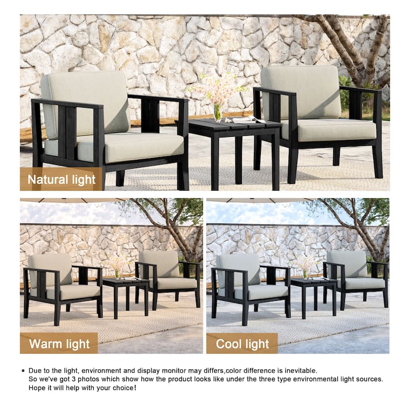 Teak Wood Upholstery Water-resistant Outdoor Armchair and Side Table Set (Set of 3)