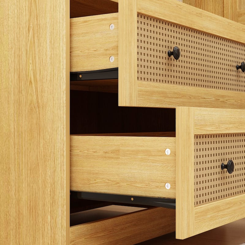 70.9"Wardrobe Closet with Drawers and Hanging Rod Armoires Wood Finish