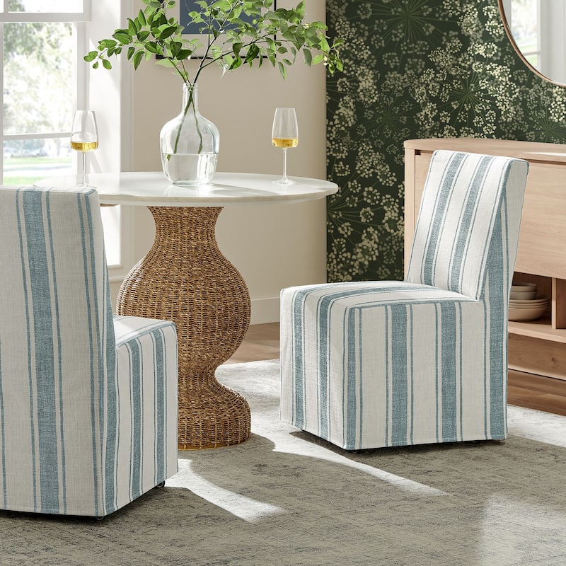 Tessera Striped Slipcovered Dining Side Chair - Blue Stripe