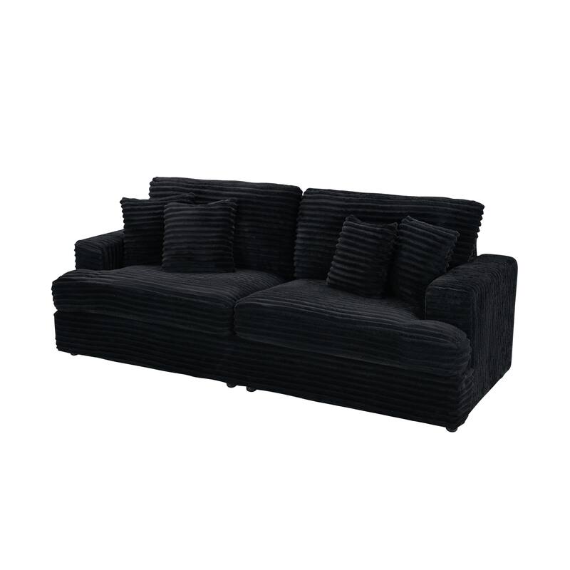 Corduroy Loveseat Sofa with 4 Pillows & Cushions, Upholstered Deep Seat Sofa wSolid Wood Base Frame Recliner Sofa Couch