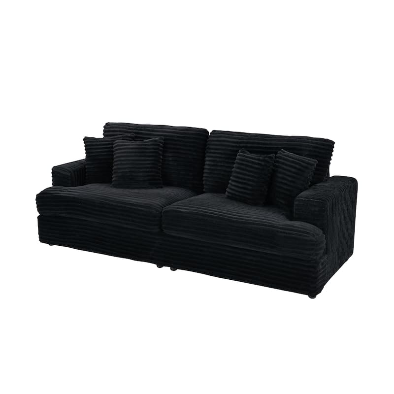 Corduroy Upholstered 3 Seater Sofa, Oversized Cloud Deep Seat Couch with 4 Lumbar Pillows, Loveseat for Living Room, Apartment