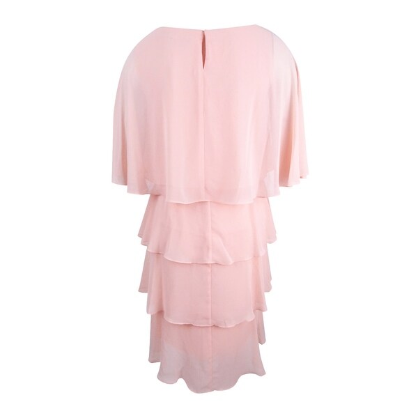 sl fashions embellished tiered chiffon dress & capelet