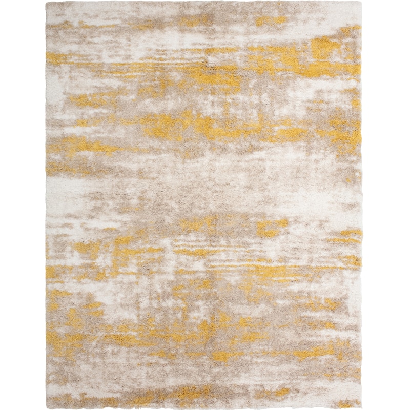 Noori Rug Lux Madison Abstract 2-Inch Shag Area Rug - 12'2" x 15'2" - Gold/Beige
