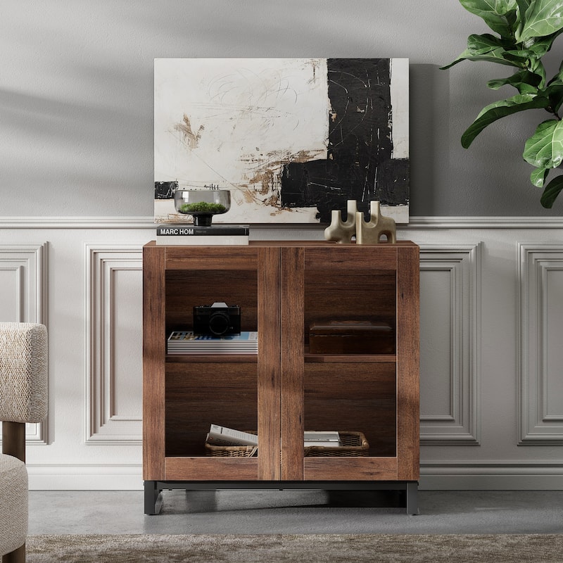 WAMPAT Modern TV Stand with Glass Doors for 110 inch TVs, Entertainment Center Console with Adjustable Shelves and Metal Base