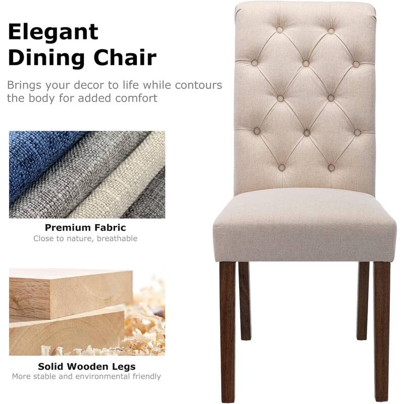 Tufted Parsons Upholstered Dining Side Chairs with Solid Wood Legs and Padded Seat