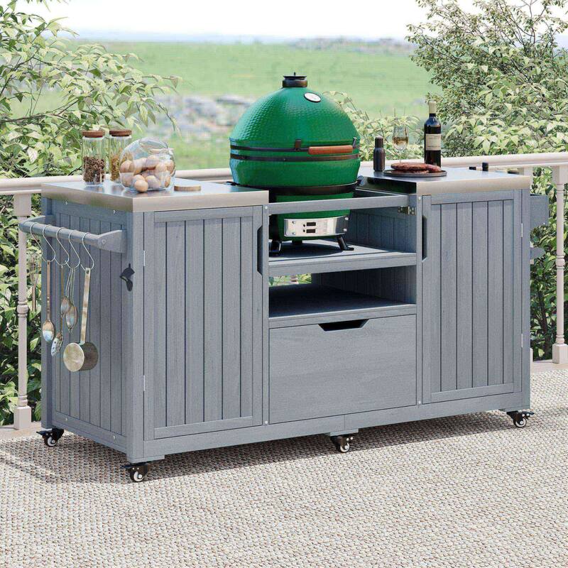 Modular Outdoor BBQ Grill Cart with Stainless Steel Worktop, Storage Cabinet, Paper Towel Rack & Spice Rack