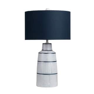 Navy and White Striped Ceramic Table Lamp with Shade