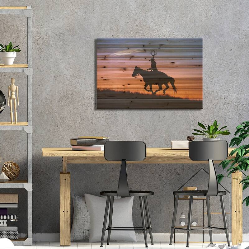 Cowboy Silhouette VIII Print On Wood by Janet Fikar - Multi-Color