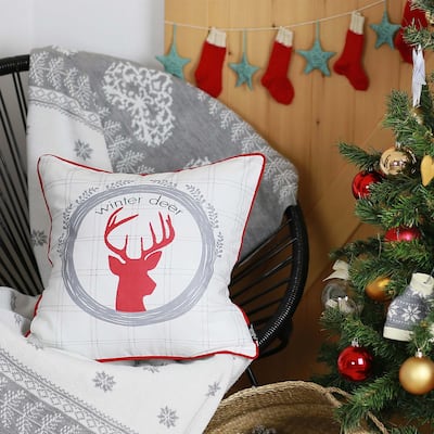 Decorative Christmas Deer Single Throw Pillow Cover 18" x 18" Square