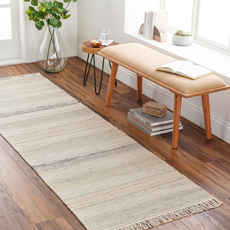 Artistic Weavers Charkira Handmade Cottage Striped Jute Blend Area Rug - 2'6" x 8' - Beige/Grey