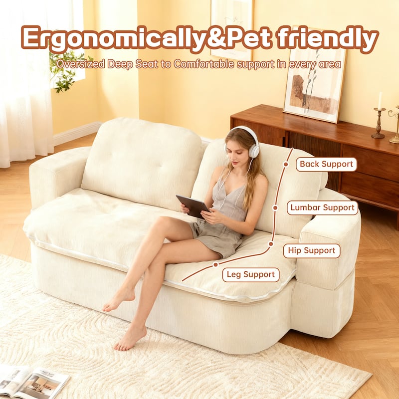 Corduroy Folding Loveseat Sofa Convertible into Floor Sleeper Mattress