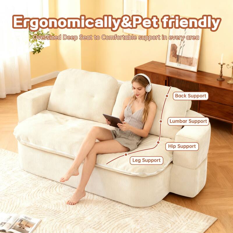 Floor Sofa Bed with 2 Pillows, Convertible Loveseat Sleeper Sofa, Folding Recliner Sofa Mattress for Living Room