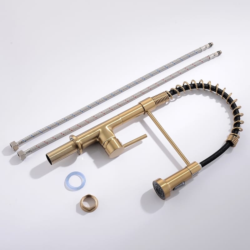 Single Handle Commercial Kitchen Sink Faucet With Pull Down Sprayer Modern Spring Single Hole Basin Taps Brushed Gold