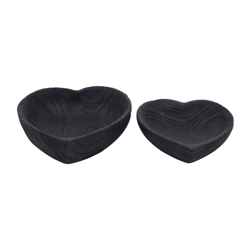 Sagebrook Home Handcrafted Paulownia Wood Decorative Bowls, Heart-Shaped Nesting Design, Set of 2 - 10" x 10" x 3"