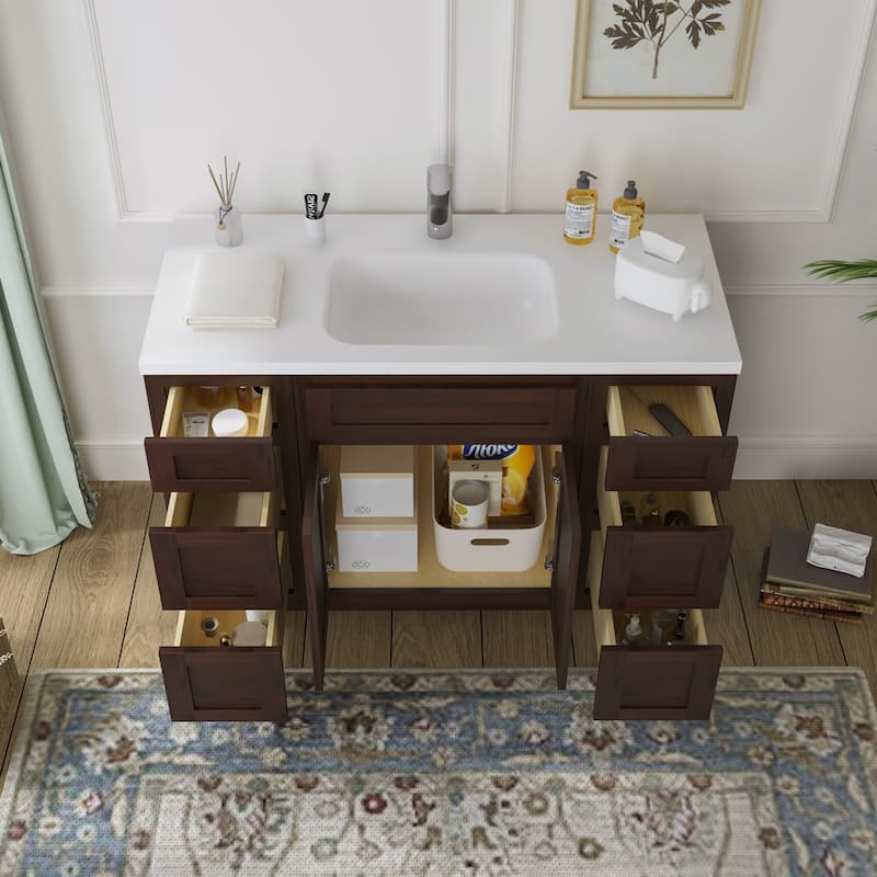 Vanity Art 48" Oak Freestanding Bathroom Vanity Cabinet without Top